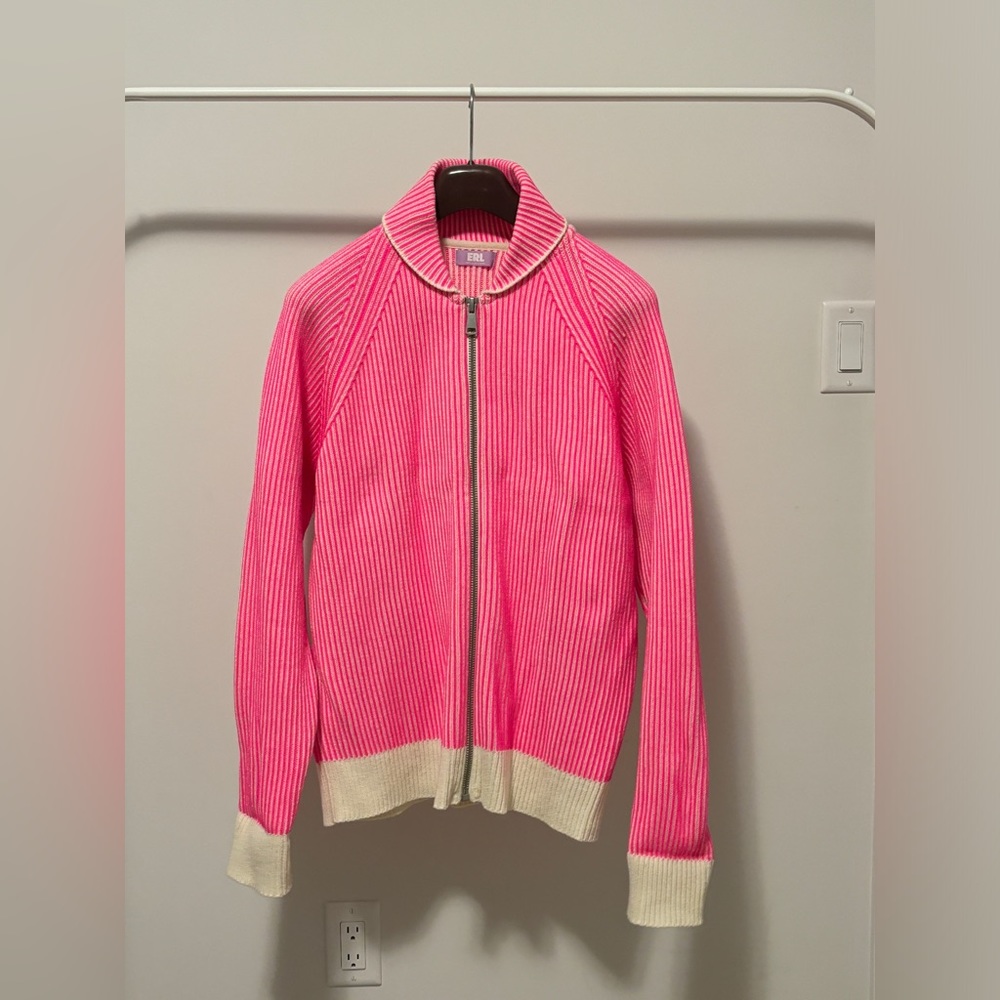 ERL pink zip up knit sweater. Size L.